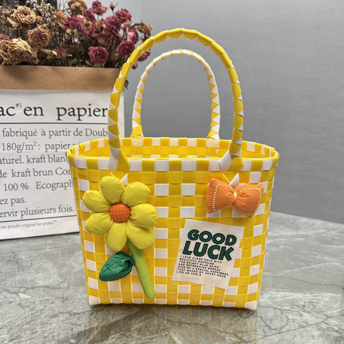 Nova bolsa de presente de cesta de presente de plástico tecido bolsa de presente estilo fresco bolsa de praia bolsa feminina.