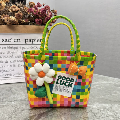 Nova bolsa de presente de cesta de presente de plástico tecido bolsa de presente estilo fresco bolsa de praia bolsa feminina.