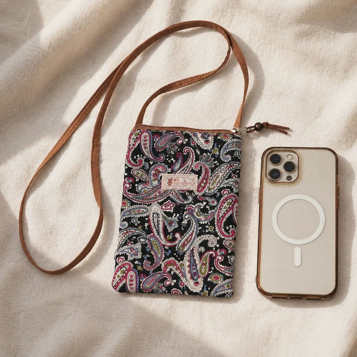 Bolsa Transversal Pequena Floral para Mães e Avós - Tecido de Algodão, Porta-Celular, Porta-Moedas, Design Dobrável