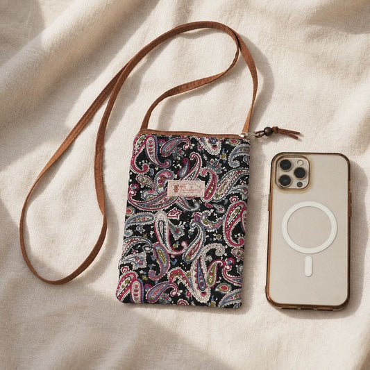Bolsa Transversal Pequena Floral para Mães e Avós - Tecido de Algodão, Porta-Celular, Porta-Moedas, Design Dobrável