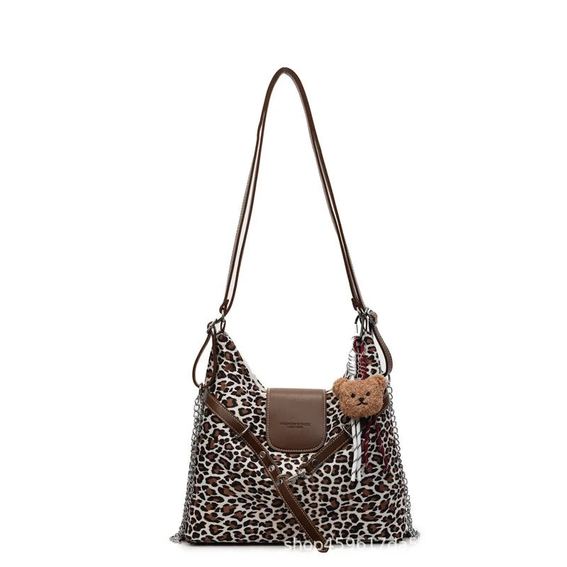 Bolsa de Ombro Feminina Estampa de Leopardo 2025 Nova Moda Bolsa de Axila Preguiçosa Bolsa Tote Feminina Bolsa de Ombro Transversal Bolsa Concha