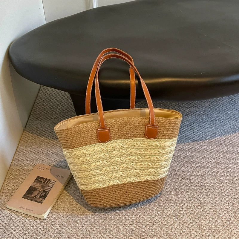 Bolsa de palha para mulheres, bolsa de verão, bolsa tote, bolsa tipo saco de grande capacidade, bolsa de ombro de palha, bolsa de vime, transfronteiriça.