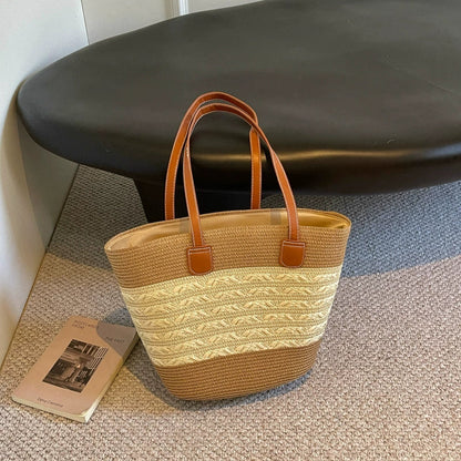 Bolsa de palha para mulheres, bolsa de verão, bolsa tote, bolsa tipo saco de grande capacidade, bolsa de ombro de palha, bolsa de vime, transfronteiriça.