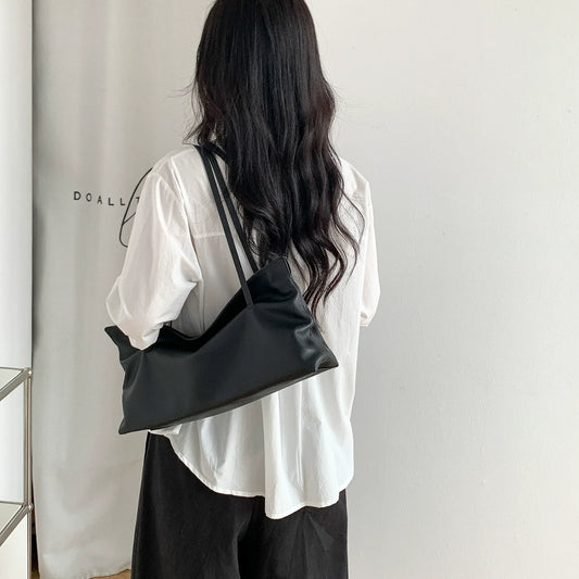 Bolsa de Ombro em Couro Genuíno - Estilo Coreano, Design Exclusivo, Ideal para o Dia a Dia, Sacola de Grande Capacidade, Novidade, Toque Sofisticado, Bolsa de Axila Versátil.