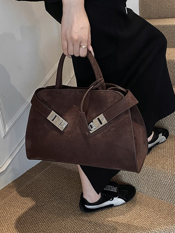 Bolsa Tote de Camurça Nova 2025 - Bolsa de Ombro Feminina Moderna e Elegante de Grande Capacidade - Bolsa de Mão Estilo Motociclista com Textura Premium