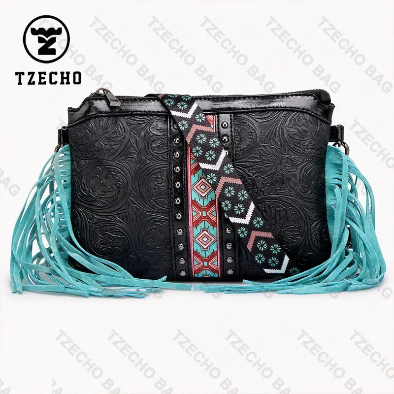 Bolsa Boêmia de Estilo Novo com Franjas, Bolsa Transversal, Bolsa de Ombro, Bolsa de Alta Quality, Bolsa Feminina em Couro PU Impresso