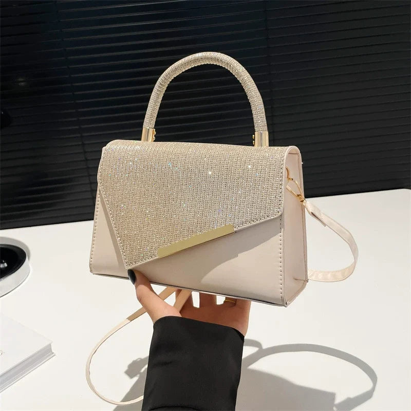 Bolsa transversal de ombro feminina de alta qualidade, estilo novo, versátil, com bordado em fio dourado, pequena e quadrada.