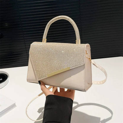 Bolsa transversal de ombro feminina de alta qualidade, estilo novo, versátil, com bordado em fio dourado, pequena e quadrada.