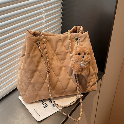 Bolsa Tote Matelassê Diamante de Grande Capacidade para Mulheres, Nova Bolsa de Ombro Estilo Coreano da Moda 2026, Bolsa Casual Versátil para o Dia a Dia.