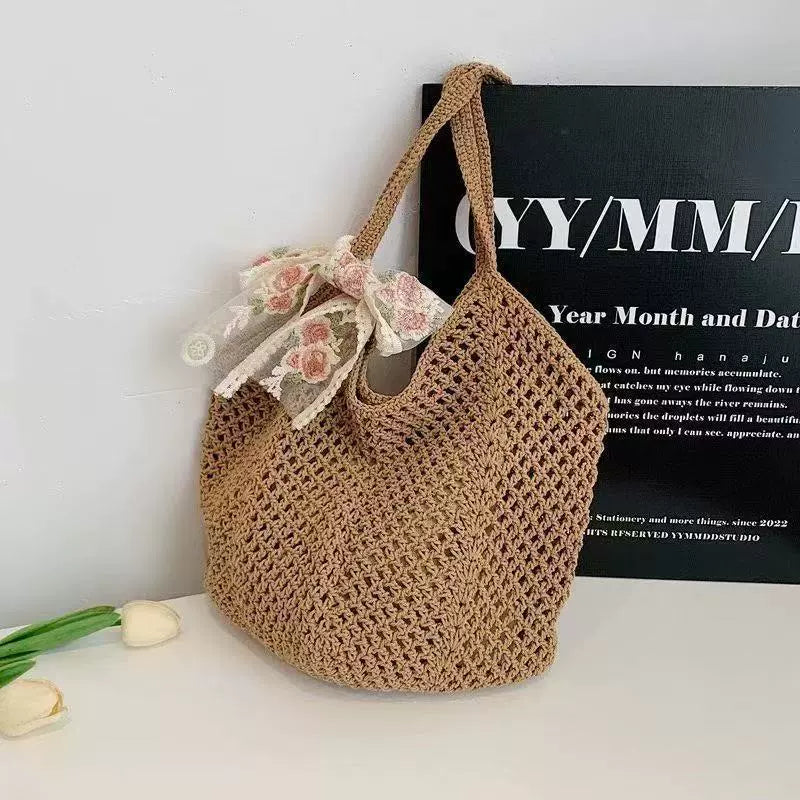 Bolsa Tote de Grande Capacidade, Bolsa de Palha, Bolsa de Ombro de Verão, Bolsa de Palha Feminina Feita à Mão, Nova Bolsa de Praia para Férias