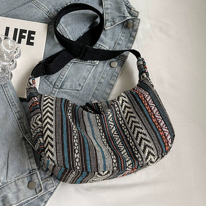 Bolsa étnica de grande capacidade, estilo novo e moderno de 2024, bolsa transversal tipo dumpling, estilo retrô versátil, bolsa de ombro feminina.