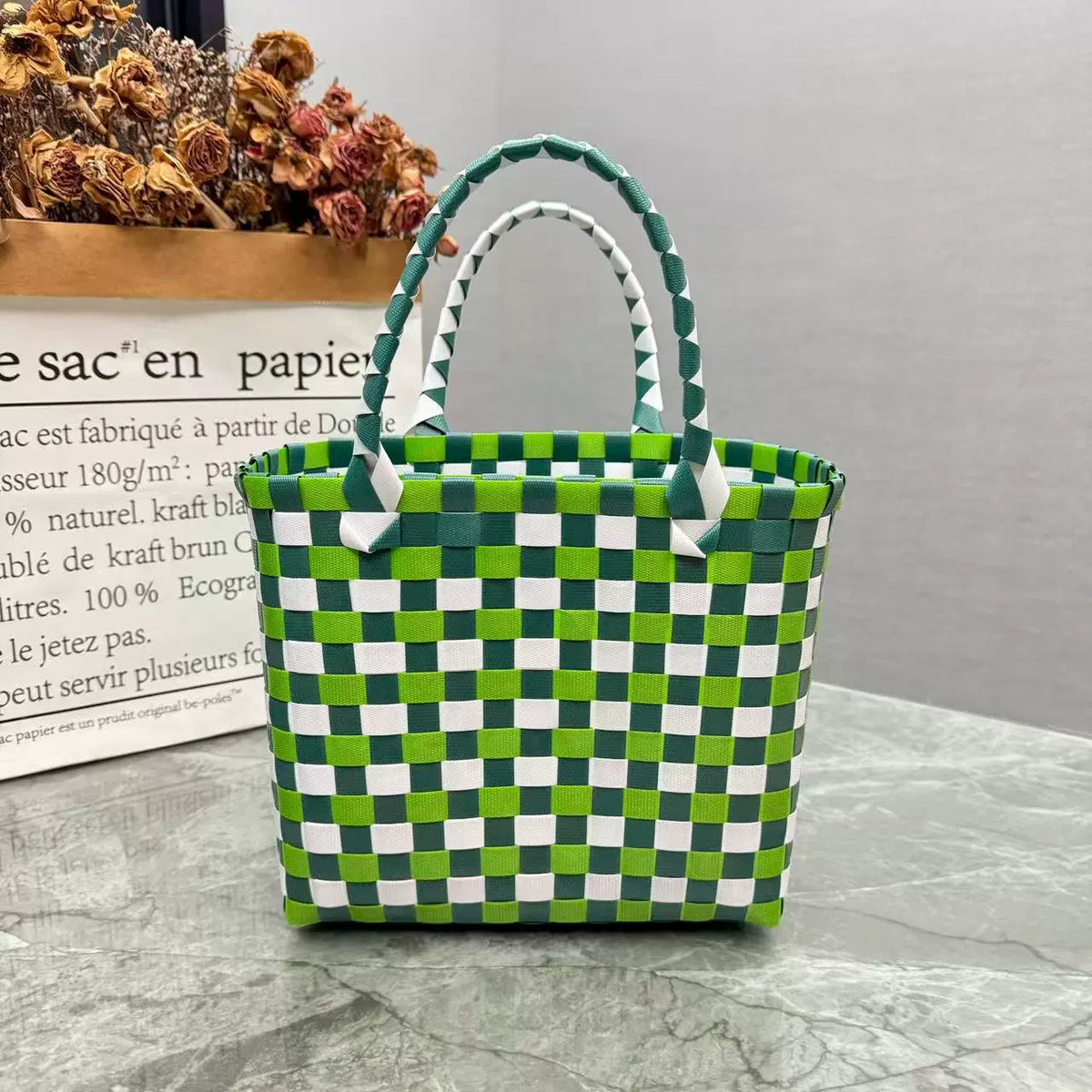 Nova bolsa de presente de cesta de presente de plástico tecido bolsa de presente estilo fresco bolsa de praia bolsa feminina.