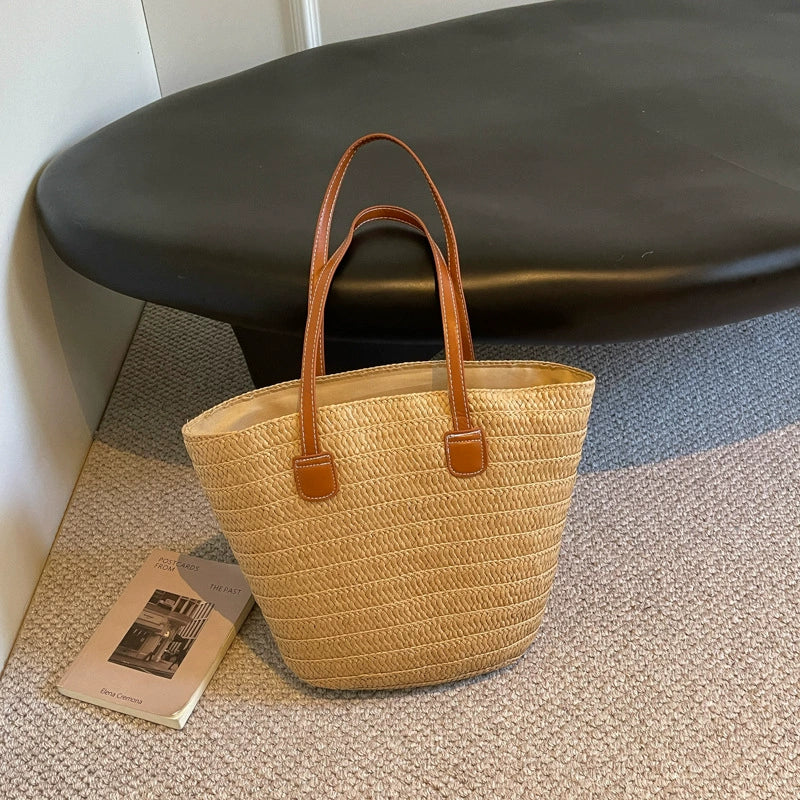 Bolsa de palha para mulheres, bolsa de verão, bolsa tote, bolsa tipo saco de grande capacidade, bolsa de ombro de palha, bolsa de vime, transfronteiriça.