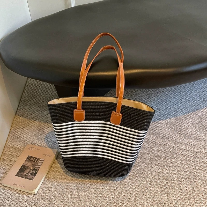 Bolsa de palha para mulheres, bolsa de verão, bolsa tote, bolsa tipo saco de grande capacidade, bolsa de ombro de palha, bolsa de vime, transfronteiriça.