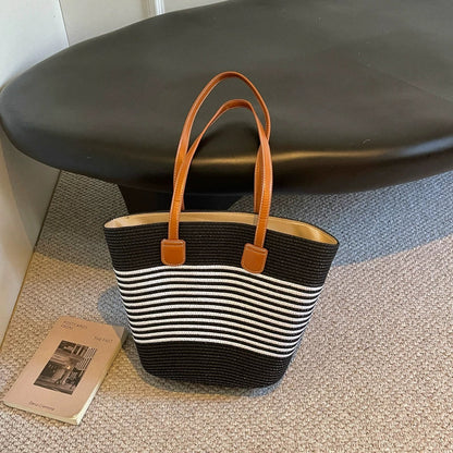 Bolsa de palha para mulheres, bolsa de verão, bolsa tote, bolsa tipo saco de grande capacidade, bolsa de ombro de palha, bolsa de vime, transfronteiriça.