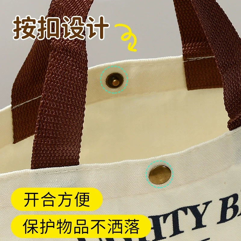 Bolsa Tote Pequena e Versátil Urso de Lona - Lancheira Feminina para Estudantes, Bolsa Minimalista, Bolsa Bento para Trabalhadores de Escritório