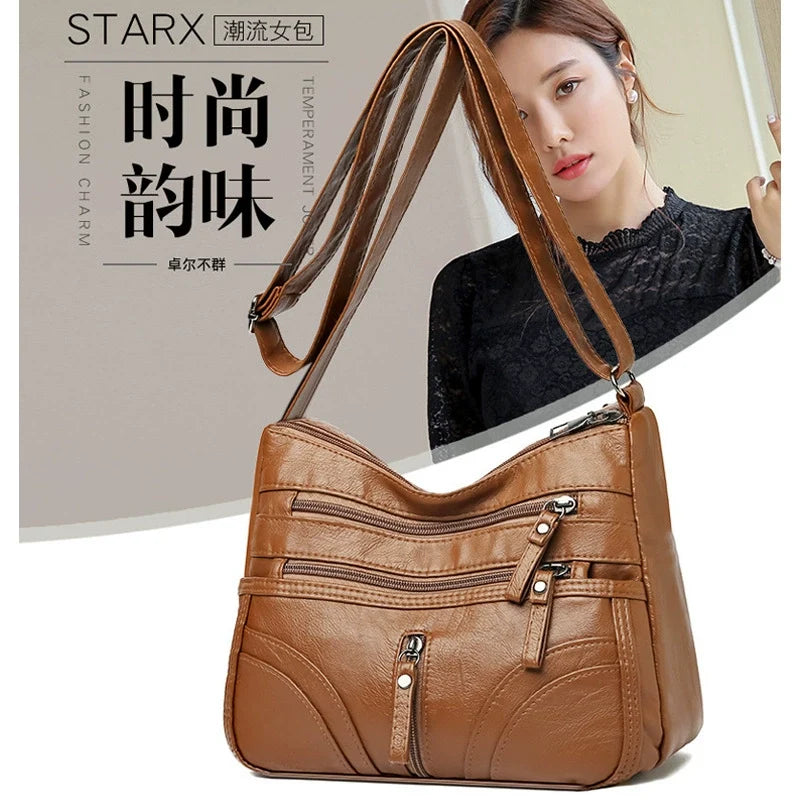Nova coleção de bolsas de exportação transfronteiriça. A bolsa feminina mais fácil de combinar, bolsa tiracolo, bolsa de ombro de grande capacidade com textura de couro macio e moderna, bolsa de vestuário feminino.