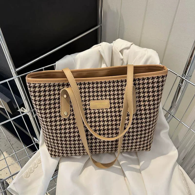 Bolsa Houndstooth 2025 nova retro de alta qualidade com textura, bolsa de ombro para viagem, bolsa grande de capacidade, bolsa tote feminina.